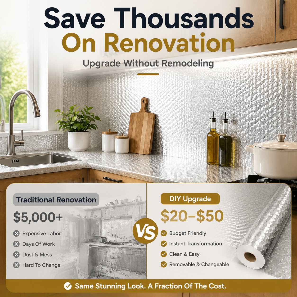Dlibryla® Peel & Stick Kitchen Makeover Film – Waterproof DIY Countertop & Cabinet Cover