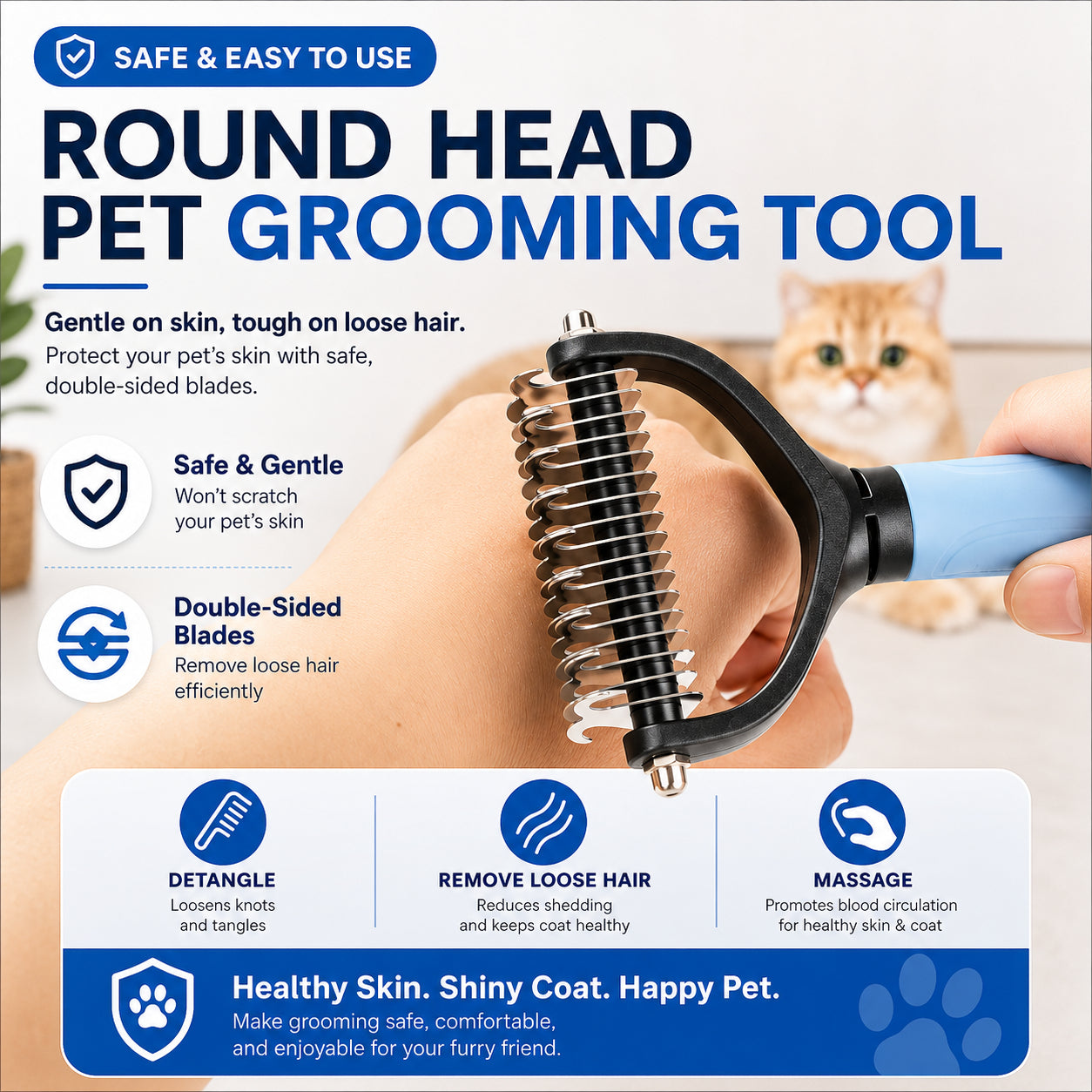 😽LAST DAY 50% OFF🐾Double-Sided Pet Grooming Brush – Hurtless Shedding & Dematting Undercoat Rake for Dogs and Cats