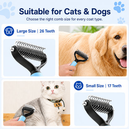😽LAST DAY 50% OFF🐾Double-Sided Pet Grooming Brush – Hurtless Shedding & Dematting Undercoat Rake for Dogs and Cats