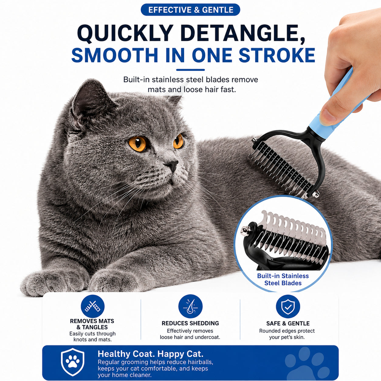 😽LAST DAY 50% OFF🐾Double-Sided Pet Grooming Brush – Hurtless Shedding & Dematting Undercoat Rake for Dogs and Cats