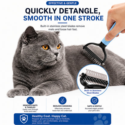 😽LAST DAY 50% OFF🐾Double-Sided Pet Grooming Brush – Hurtless Shedding & Dematting Undercoat Rake for Dogs and Cats