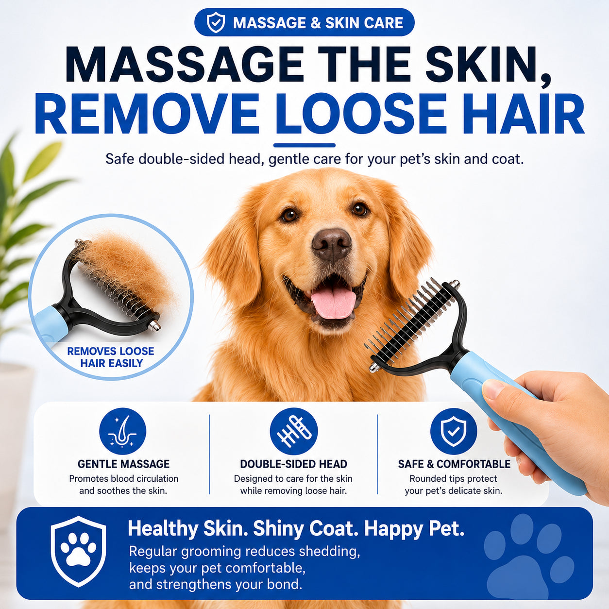 😽LAST DAY 50% OFF🐾Double-Sided Pet Grooming Brush – Hurtless Shedding & Dematting Undercoat Rake for Dogs and Cats