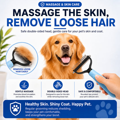 😽LAST DAY 50% OFF🐾Double-Sided Pet Grooming Brush – Hurtless Shedding & Dematting Undercoat Rake for Dogs and Cats