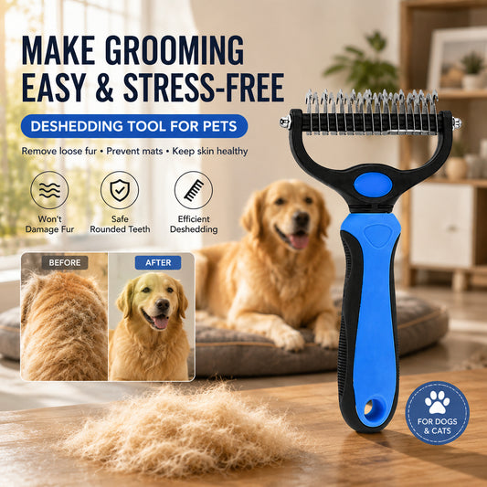 😽LAST DAY 50% OFF🐾Double-Sided Pet Grooming Brush – Hurtless Shedding & Dematting Undercoat Rake for Dogs and Cats
