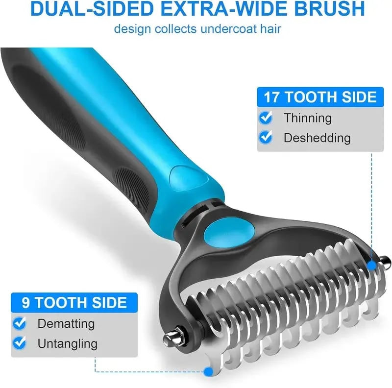 😽LAST DAY 50% OFF🐾Double-Sided Pet Grooming Brush – Hurtless Shedding & Dematting Undercoat Rake for Dogs and Cats