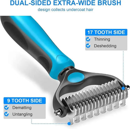 😽LAST DAY 50% OFF🐾Double-Sided Pet Grooming Brush – Hurtless Shedding & Dematting Undercoat Rake for Dogs and Cats