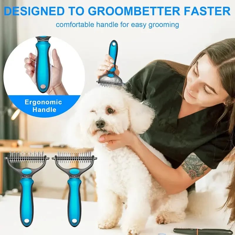 😽LAST DAY 50% OFF🐾Double-Sided Pet Grooming Brush – Hurtless Shedding & Dematting Undercoat Rake for Dogs and Cats