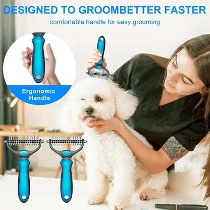 😽LAST DAY 50% OFF🐾Double-Sided Pet Grooming Brush – Hurtless Shedding & Dematting Undercoat Rake for Dogs and Cats