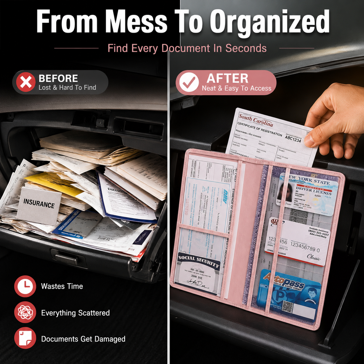 👝LAST DAY 50% OFF🚗 Car Registration & Insurance Document Holder | Premium PU Leather Organizer