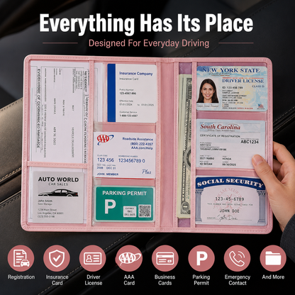 👝LAST DAY 50% OFF🚗 Car Registration & Insurance Document Holder | Premium PU Leather Organizer