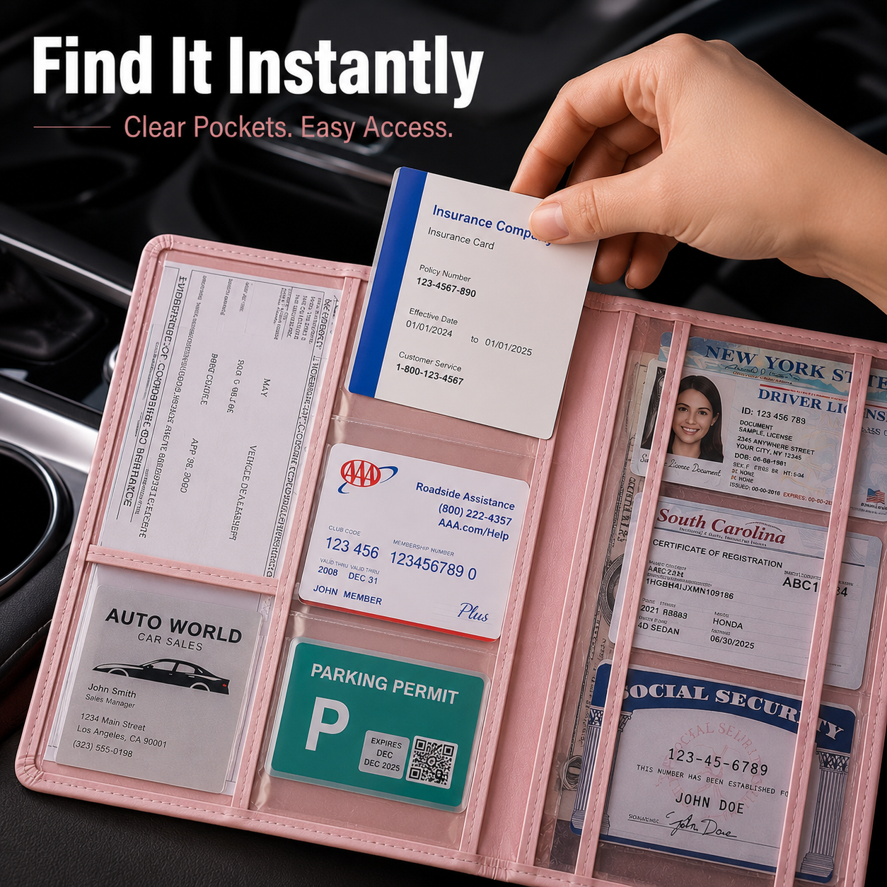 👝LAST DAY 50% OFF🚗 Car Registration & Insurance Document Holder | Premium PU Leather Organizer