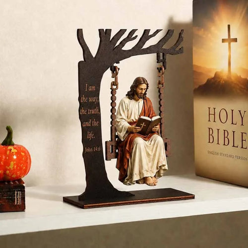 ✝️ Dlibryla® Jesus Swing Ornament – John 14:6 Faith Table Decor | Christian Bible Verse Home Decoration