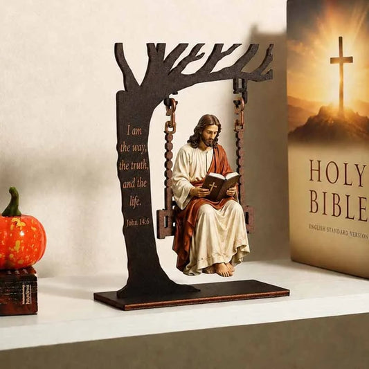 ✝️ Dlibryla® Jesus Swing Ornament – John 14:6 Faith Table Decor | Christian Bible Verse Home Decoration