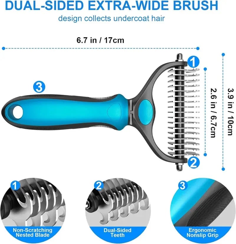 😽LAST DAY 50% OFF🐾Double-Sided Pet Grooming Brush – Hurtless Shedding & Dematting Undercoat Rake for Dogs and Cats