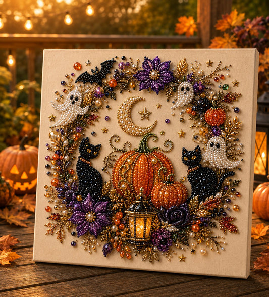 💥 Last Day 50% OFF – 👻✨Dlibryla® Halloween Pearl Art DIY Kit – Turn Tiny Pearls into Spooky-Cute Magic