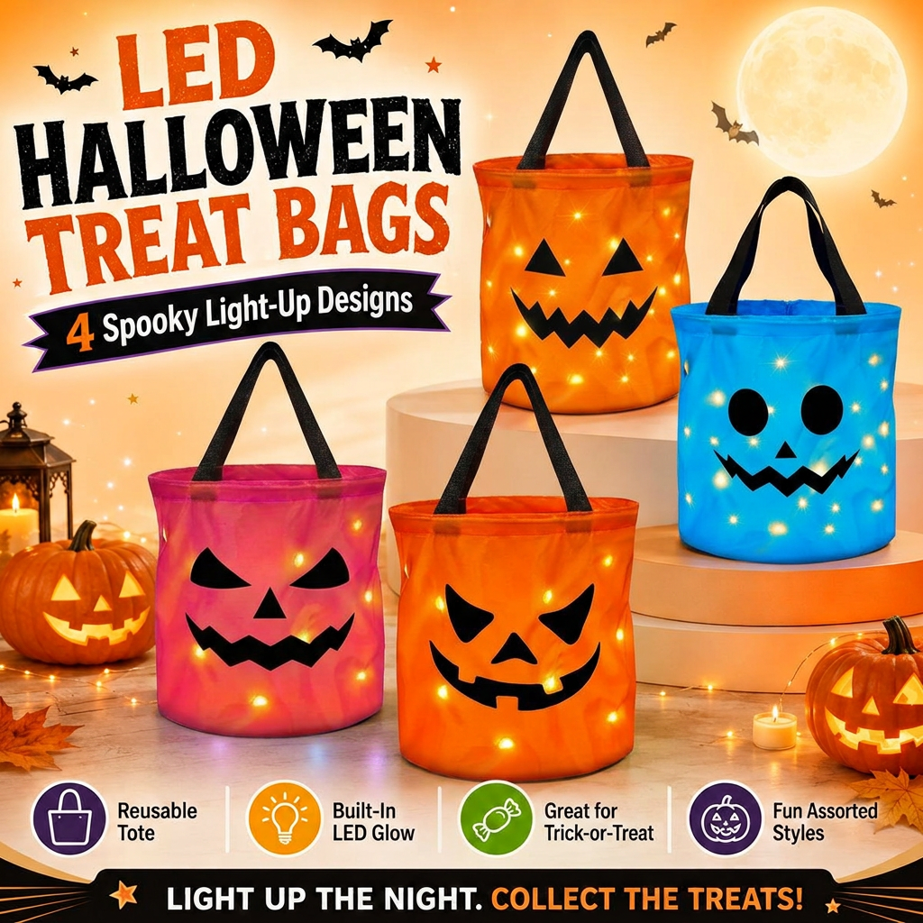 🎃2026 Halloween 50% OFF👻🌟Dlibryla® LED Light-Up Halloween Pumpkin Candy Tote Bag