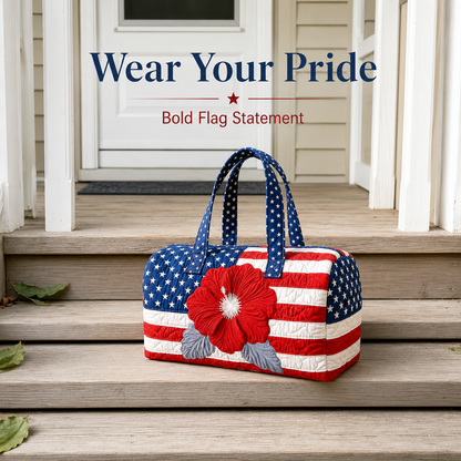 🛍️LAST DAY 50% OFF👜Patriotic Quilted Tote Bag | 3D Floral American Flag Travel Duffel