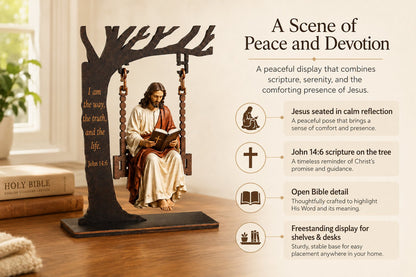 ✝️ Dlibryla® Jesus Swing Ornament – John 14:6 Faith Table Decor | Christian Bible Verse Home Decoration