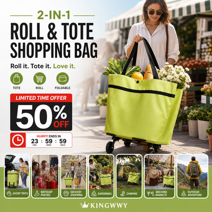❤Last Day 50% OFF🛒Dlibryla® Foldable 2-in-1 Rolling Shopping Bag