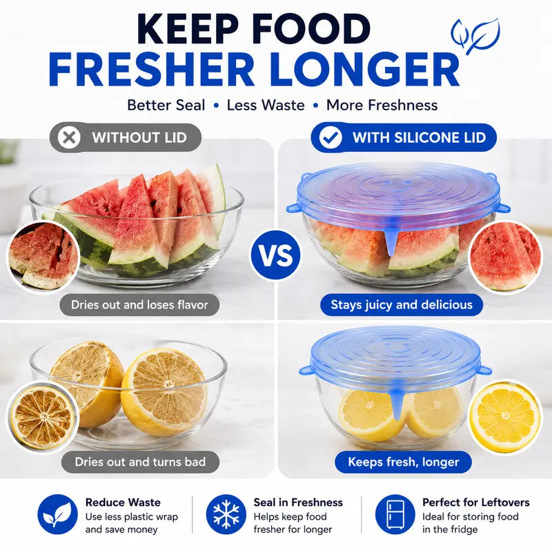 Dlibryla® 🥗 6 PCS Silicone Stretch Lids – Reusable Food Covers for Bowls, Pots, Cups & Fresh Food Storage