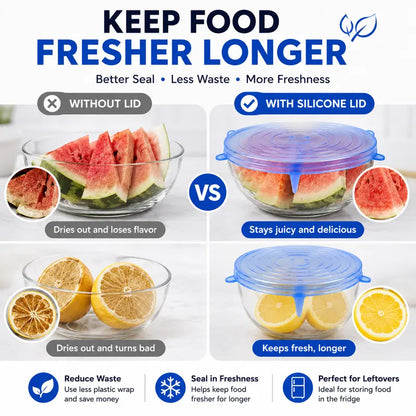 Dlibryla® 🥗 6 PCS Silicone Stretch Lids – Reusable Food Covers for Bowls, Pots, Cups & Fresh Food Storage