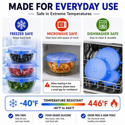 Dlibryla® 🥗 6 PCS Silicone Stretch Lids – Reusable Food Covers for Bowls, Pots, Cups & Fresh Food Storage
