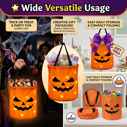 🎃2026 Halloween 50% OFF👻🌟Dlibryla® LED Light-Up Halloween Pumpkin Candy Tote Bag