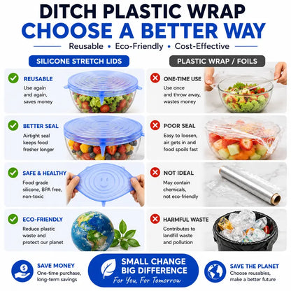 Dlibryla® 🥗 6 PCS Silicone Stretch Lids – Reusable Food Covers for Bowls, Pots, Cups & Fresh Food Storage