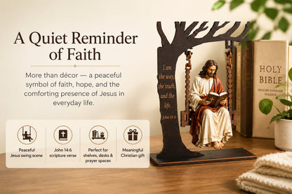 ✝️ Dlibryla® Jesus Swing Ornament – John 14:6 Faith Table Decor | Christian Bible Verse Home Decoration