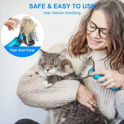😽LAST DAY 50% OFF🐾Double-Sided Pet Grooming Brush – Hurtless Shedding & Dematting Undercoat Rake for Dogs and Cats