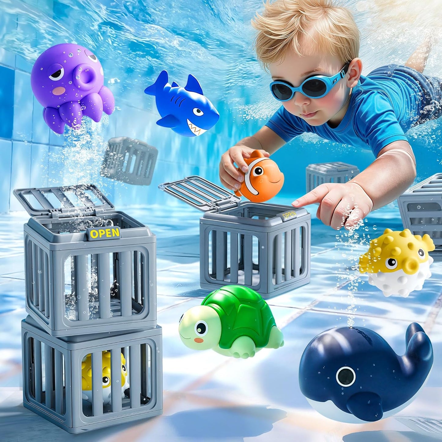 🔥💓Last Day 50% OFF✨ Ocean Animal Pool DivingToy Set - Toss, Dive, Press &Rescue