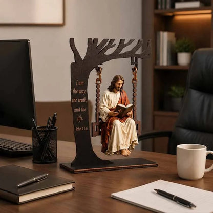 ✝️ Dlibryla® Jesus Swing Ornament – John 14:6 Faith Table Decor | Christian Bible Verse Home Decoration