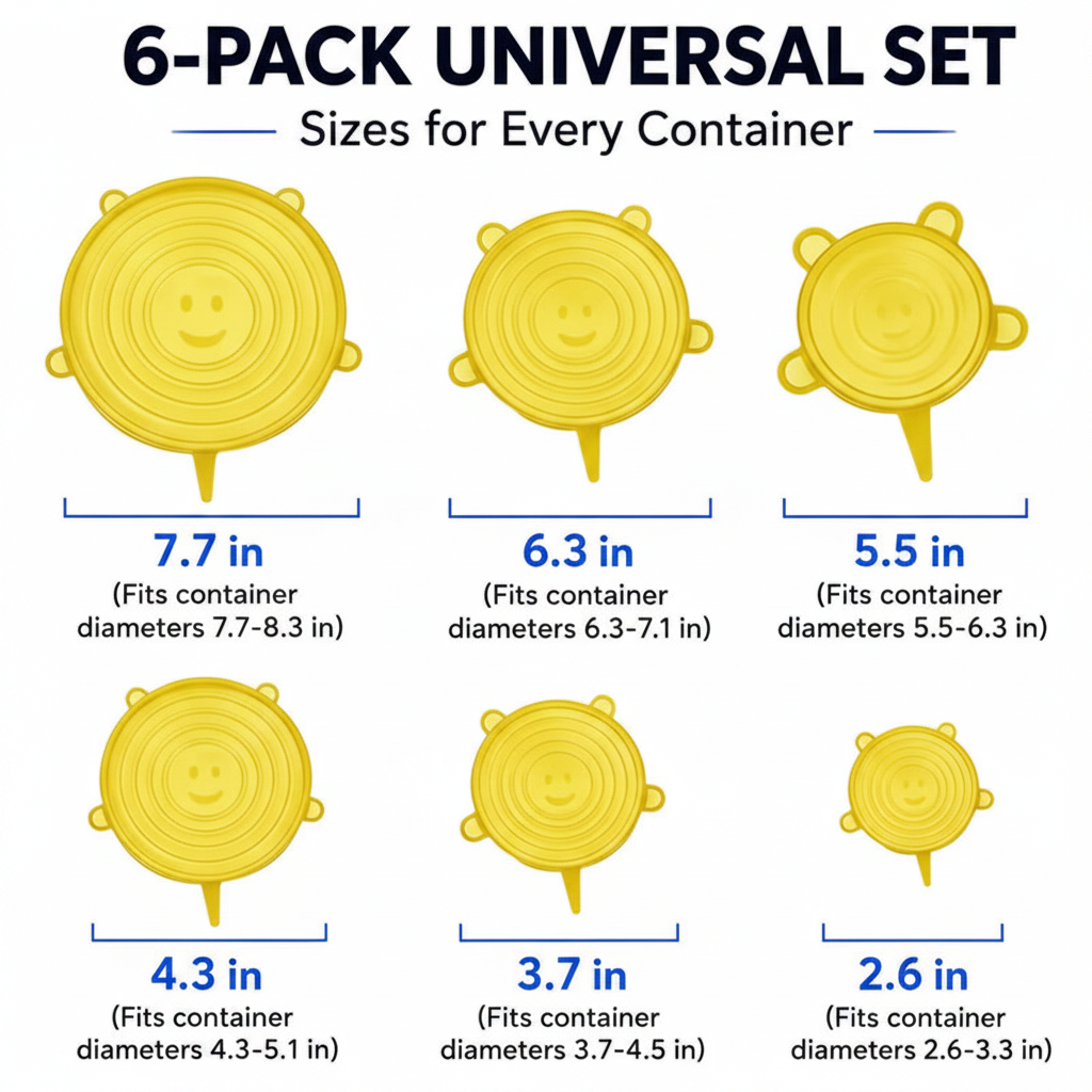 Dlibryla® 🥗 6 PCS Silicone Stretch Lids – Reusable Food Covers for Bowls, Pots, Cups & Fresh Food Storage