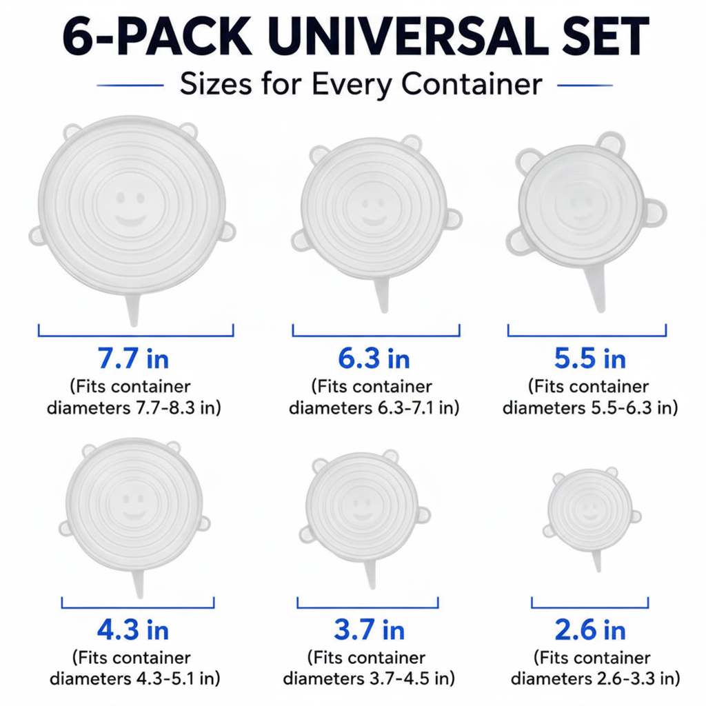 Dlibryla® 🥗 6 PCS Silicone Stretch Lids – Reusable Food Covers for Bowls, Pots, Cups & Fresh Food Storage