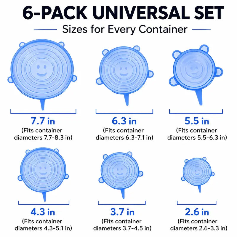 Dlibryla® 🥗 6 PCS Silicone Stretch Lids – Reusable Food Covers for Bowls, Pots, Cups & Fresh Food Storage