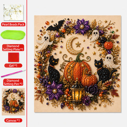 💥 Last Day 50% OFF – 👻✨Dlibryla® Halloween Pearl Art DIY Kit – Turn Tiny Pearls into Spooky-Cute Magic