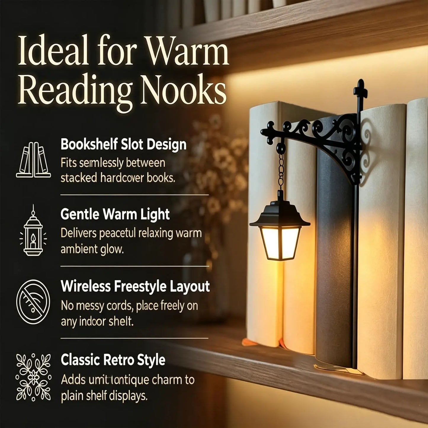Dlibryla® Mini Library Lantern Shelf Lamp for Cozy Reading Nook Decor