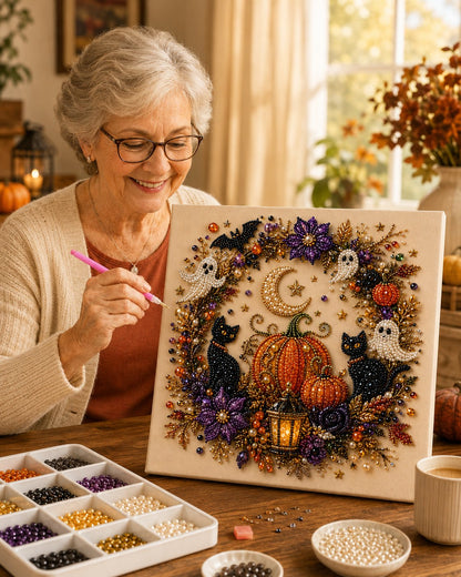 💥 Last Day 50% OFF – 👻✨Dlibryla® Halloween Pearl Art DIY Kit – Turn Tiny Pearls into Spooky-Cute Magic