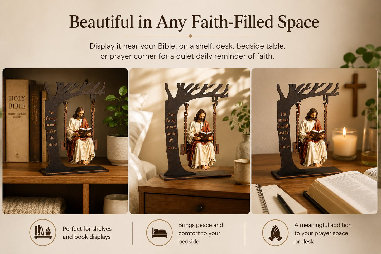 ✝️ Dlibryla® Jesus Swing Ornament – John 14:6 Faith Table Decor | Christian Bible Verse Home Decoration