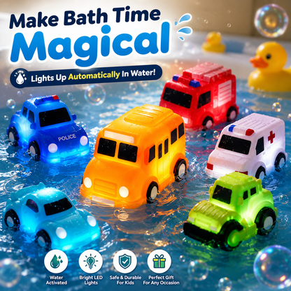 🚗Dlibryla® 6PCS Water-Activated Light-Up Bath Toy Cars – Traffic & Construction Vehicles for Kids