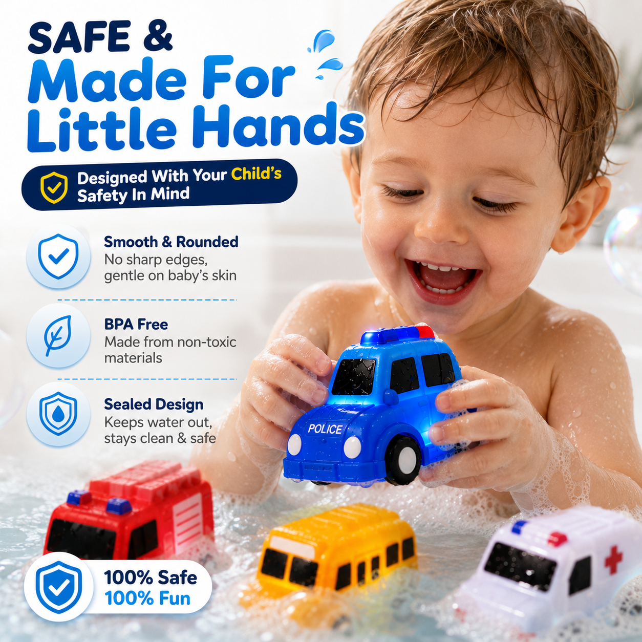 🚗Dlibryla® 6PCS Water-Activated Light-Up Bath Toy Cars – Traffic & Construction Vehicles for Kids