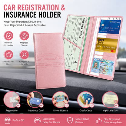 👝LAST DAY 50% OFF🚗 Car Registration & Insurance Document Holder | Premium PU Leather Organizer