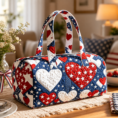 🛍️LAST DAY 50% OFF👜Patriotic Quilted Tote Bag | 3D Floral American Flag Travel Duffel