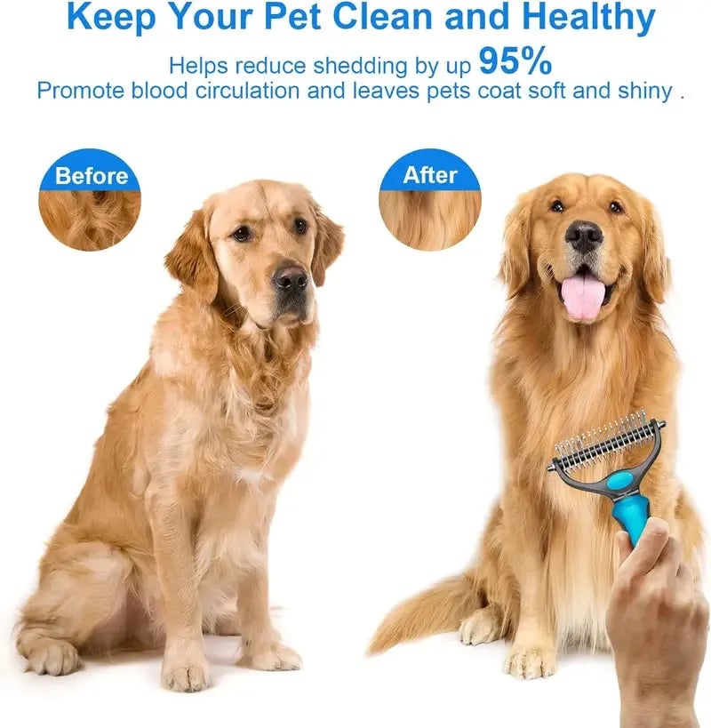 😽LAST DAY 50% OFF🐾Double-Sided Pet Grooming Brush – Hurtless Shedding & Dematting Undercoat Rake for Dogs and Cats