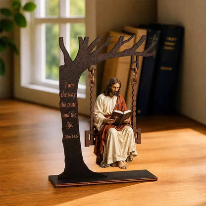 ✝️ Dlibryla® Jesus Swing Ornament – John 14:6 Faith Table Decor | Christian Bible Verse Home Decoration