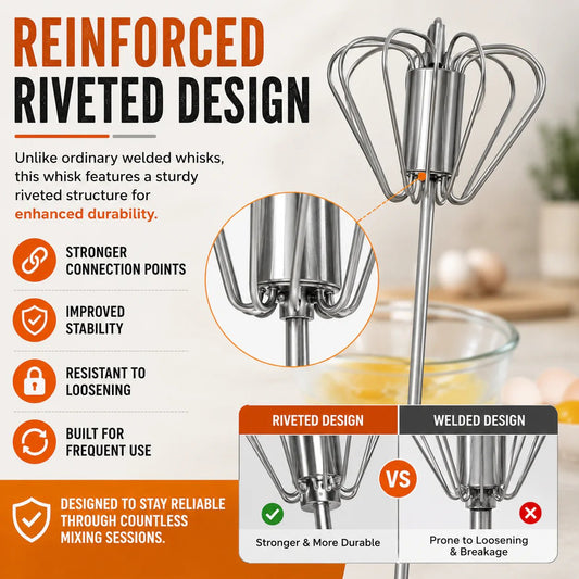 🥄✨LAST DAY 50% OFF ✨ Stainless Steel Hand-Push Rotary Whisk – Effortless Mixing in Seconds!