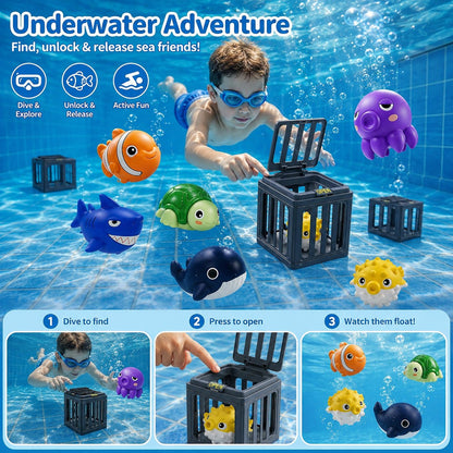 🔥💓Last Day 50% OFF✨ Ocean Animal Pool DivingToy Set - Toss, Dive, Press &Rescue