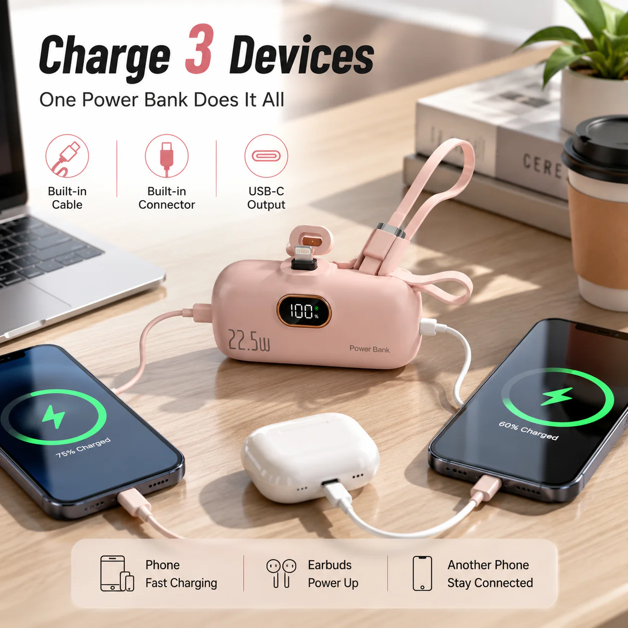 ❤LAST DAY 50% OFF%🔋Ivosoma® 5000mAH Pocket power bank with built in cable 22-5W fast charging