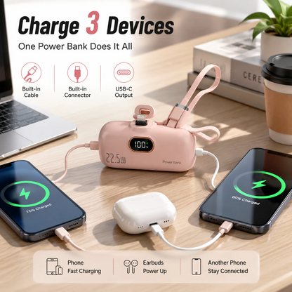 ❤LAST DAY 50% OFF%🔋Ivosoma® 5000mAH Pocket power bank with built in cable 22-5W fast charging