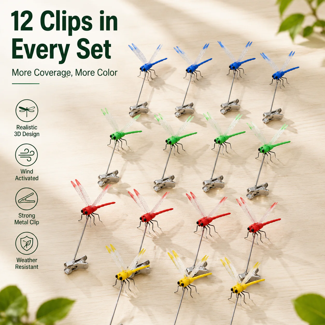 12 PCS: 3 each of Red+Blue+Green +Yellow
